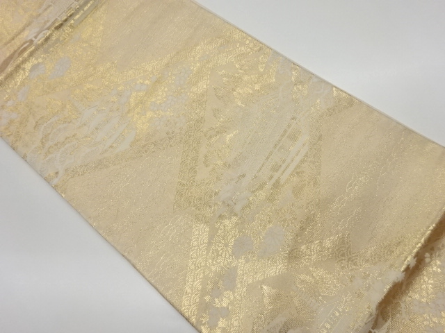 リサイクル　寺院風景模様織出し袋帯